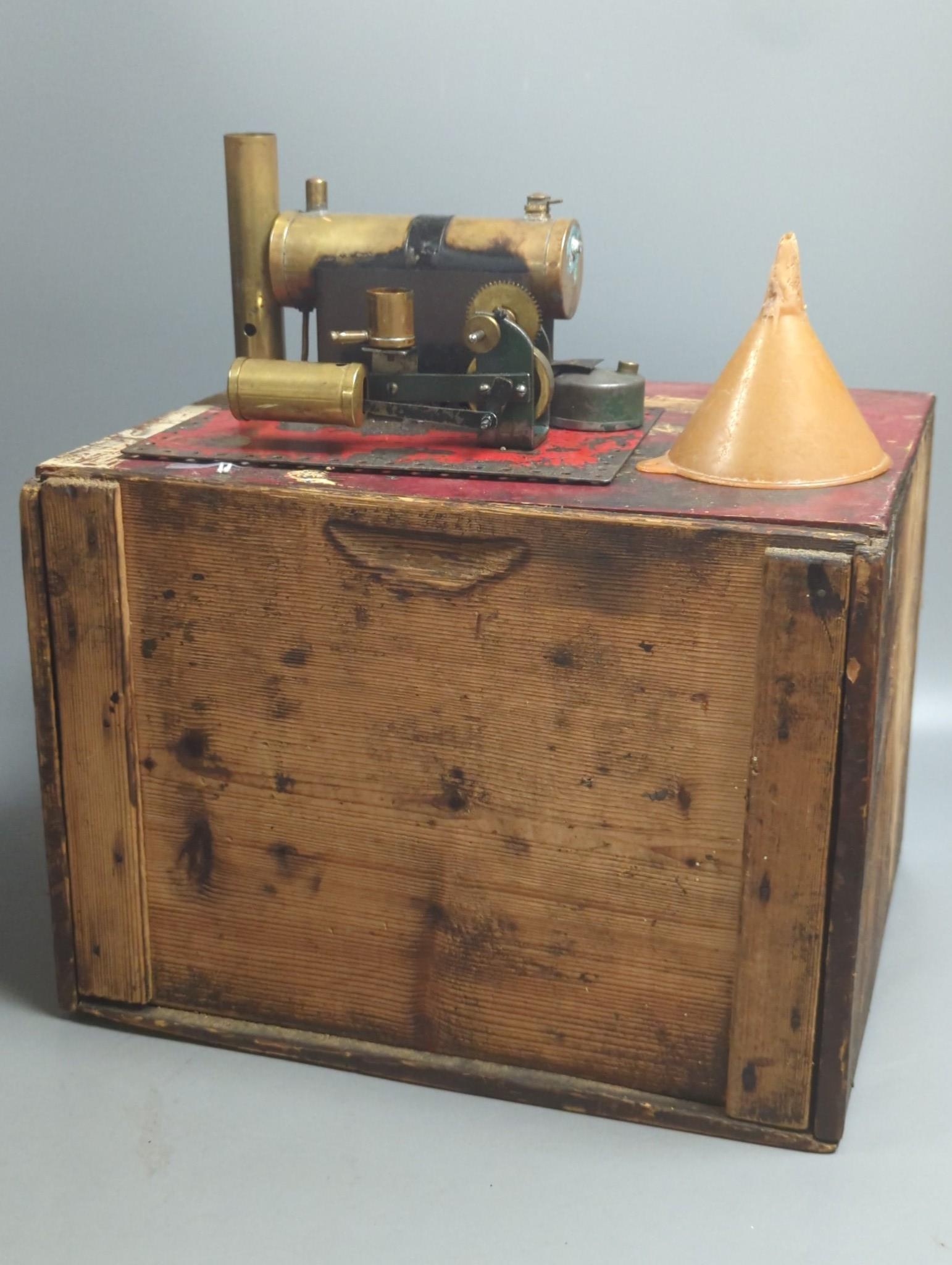 A Marklin spirit-fired live steam stationary engine with 10cm flywheel, 1920’s, and a smaller stationary engine